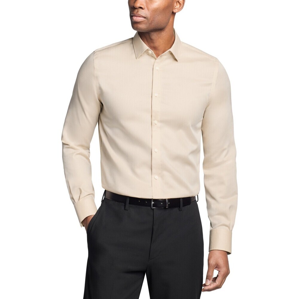 Michael Kors Dress Shirt Mens 15-15.5x32-33 Tan Cotton Slim Fit Button Up MAC60